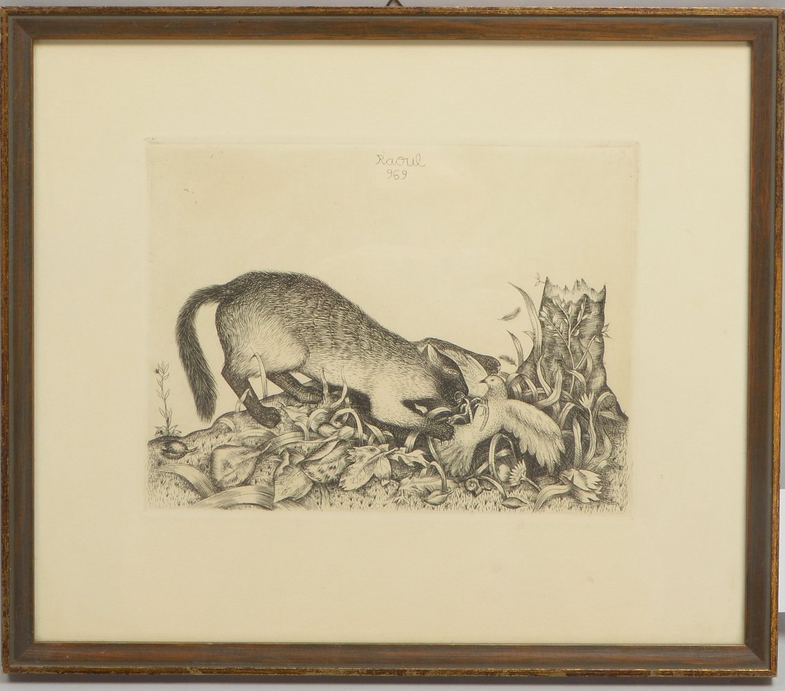 Dufy, Raoul (1877 - 1953), 'Raubkatze und Vogel', Radierung, sign./num. '969'