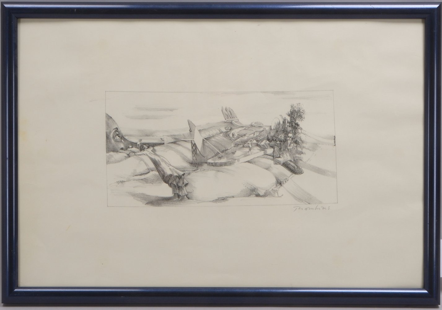 Thomkins, André, 'Surrealist. Landschaft', Lithografie, bleisign., hinter Glas gerahmt