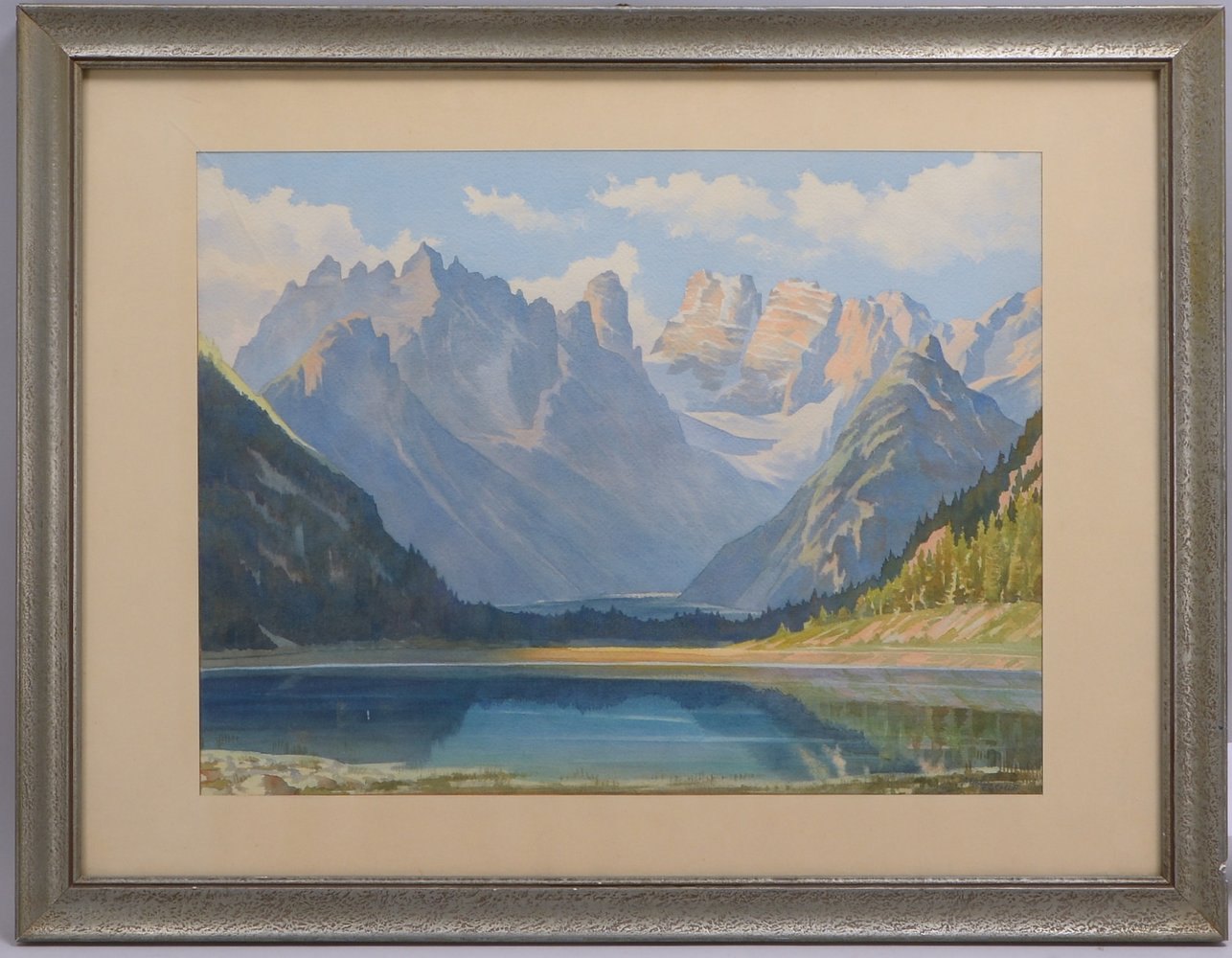 Eschle, Max, 'Alpenlandschaft mit Gebirgssee', Aquarell, sign., unter PP hinter Glas