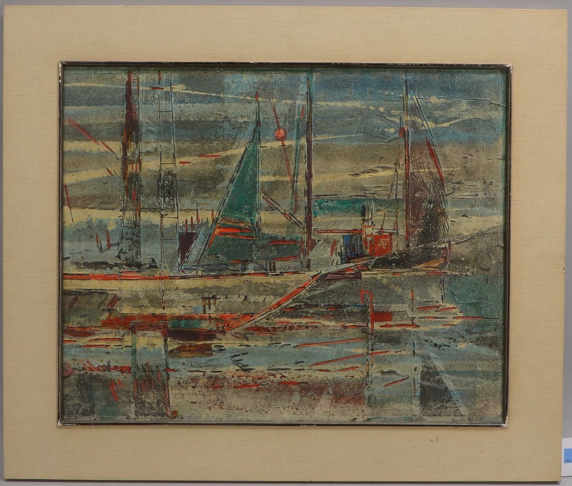 Reimer, Tom (1906 - 1975), 'Nothafen', Öl auf Holz/gerahmt, verso sign./bet.