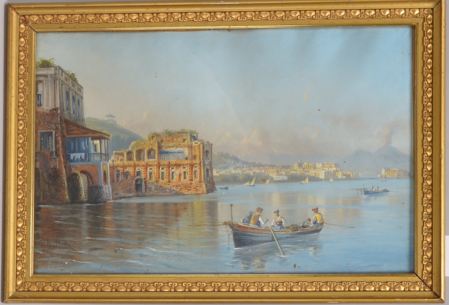 Battista, G., 'Posillipo mit Palazzo Donn' Anna und Vesuv...', Gouache/Papier, sign.