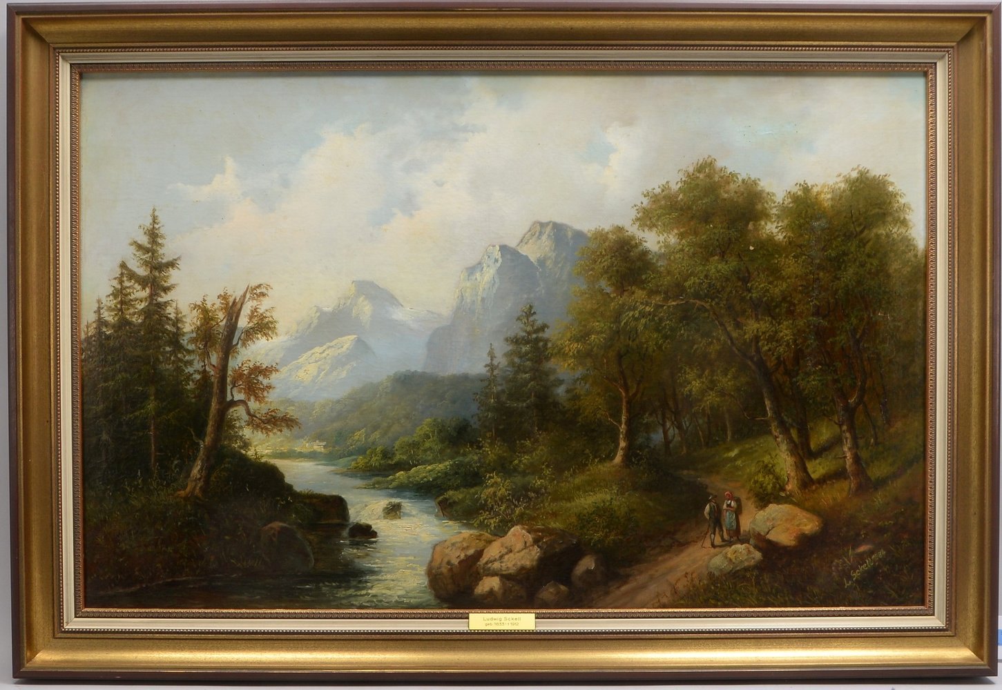 Sckell, Ludwig, 'Wanderer in Gebirgslandschaft mit Fluss', Öl/Lw, signiert