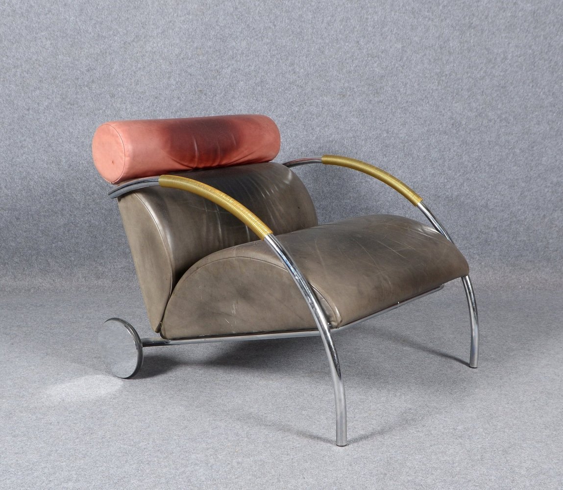 Cor, Designersessel, 'Zyklus', Chromgestell mit 2-farb. Lederbezug, 2x Räder hinten