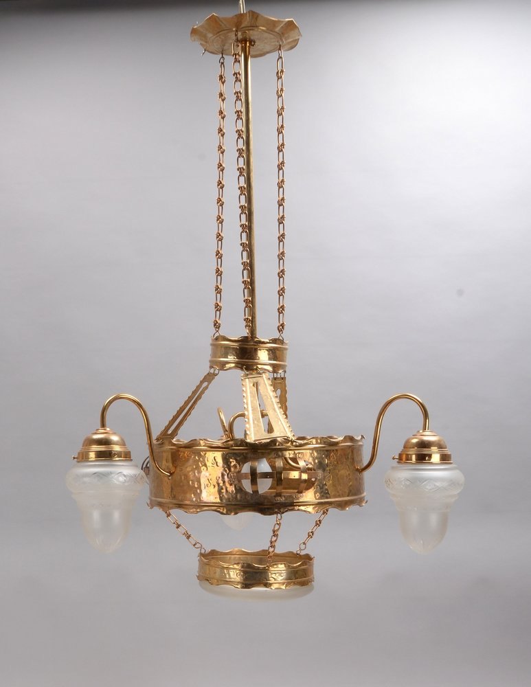 Deckenlampe (Art déco-Stil), 4-fl., matt. geschliffenes Glas; Abhänghöhe ca. 100 cm