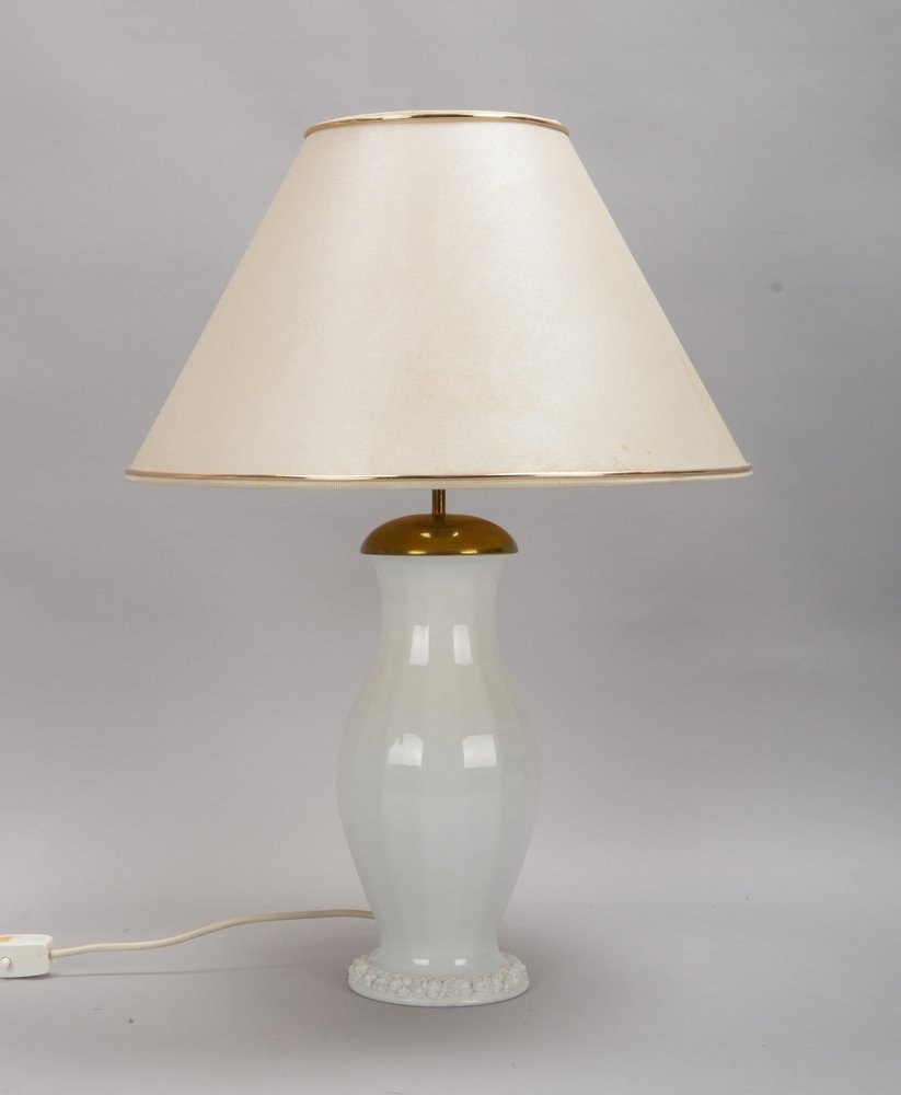 Rosenthal, Tischlampe, 1-fl., Weißporz./Messing, beigefarbener Schirm