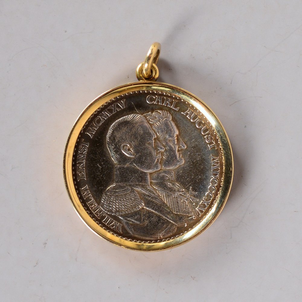 Silbermünze, '3 Mark - Deutsches Reich 1915', Münze in 585 Goldfassung (punz.)