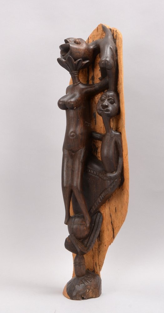 Holzskulptur (Afrika), 'Figurengruppe', Nr. '3/30', sign. 'Atesh'(?); Höhe 67 cm