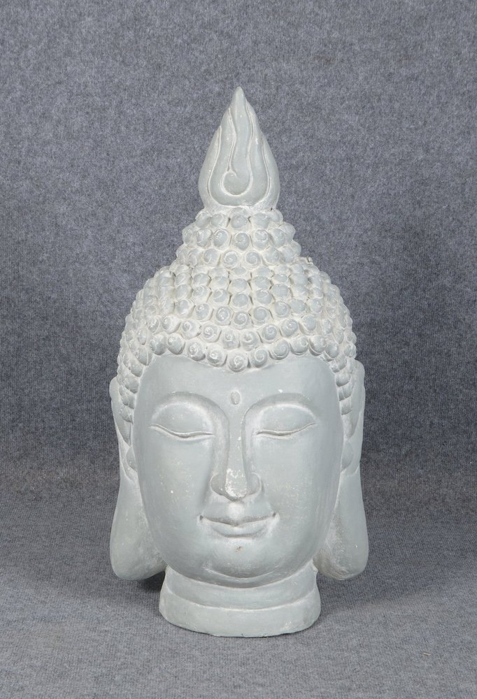 Kunststein-Figur (wie Pos. 7134), gr. 'Buddhakopf', Polyresin, Farbe Antikgrau
