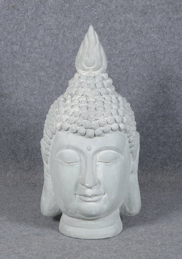 Kunststein-Figur (wie Pos. 7133), gr. 'Buddhakopf', Polyresin, Farbe Antikgrau