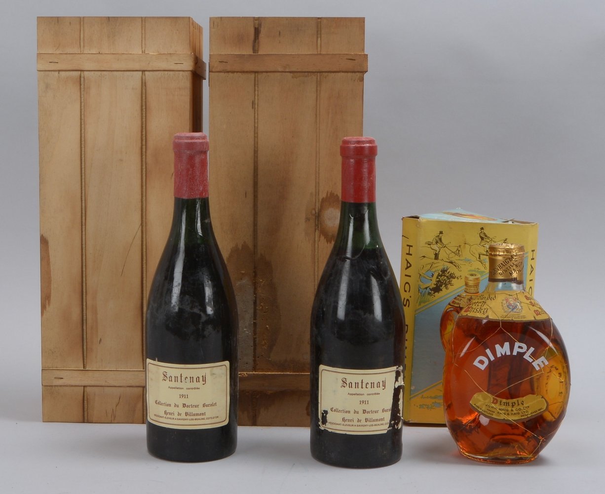 1x Whisky: 'Haig's Dimple'/2x Rotwein: 'Santenay, Collection du Docteur Barolet', 1911