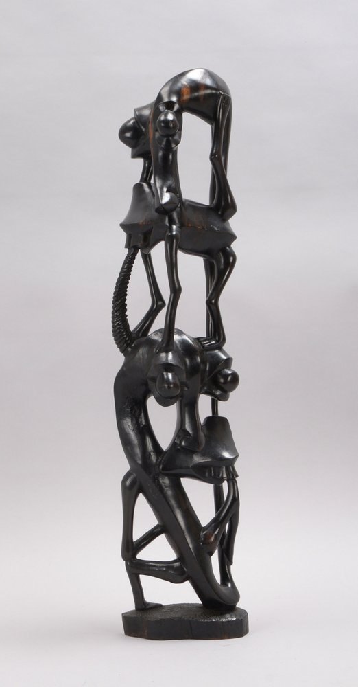 Holzskulptur (Makonde), 'Abstrakte Figurengruppe', Ebenholz; Höhe 93 cm