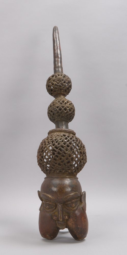 Figürliche Pfeife (Benin), Bronze, 'Männerkopf' - schwere Ausführung!