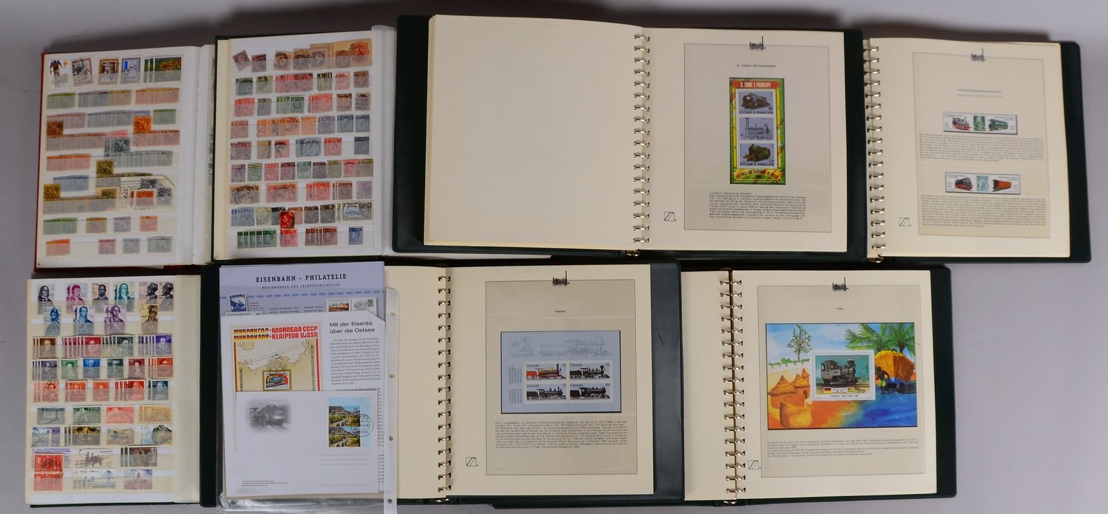Briefmarkensammlung, 'Eisenbahn': 'Alle Welt' - sehr schöne Ausgaben, in 4x Alben
