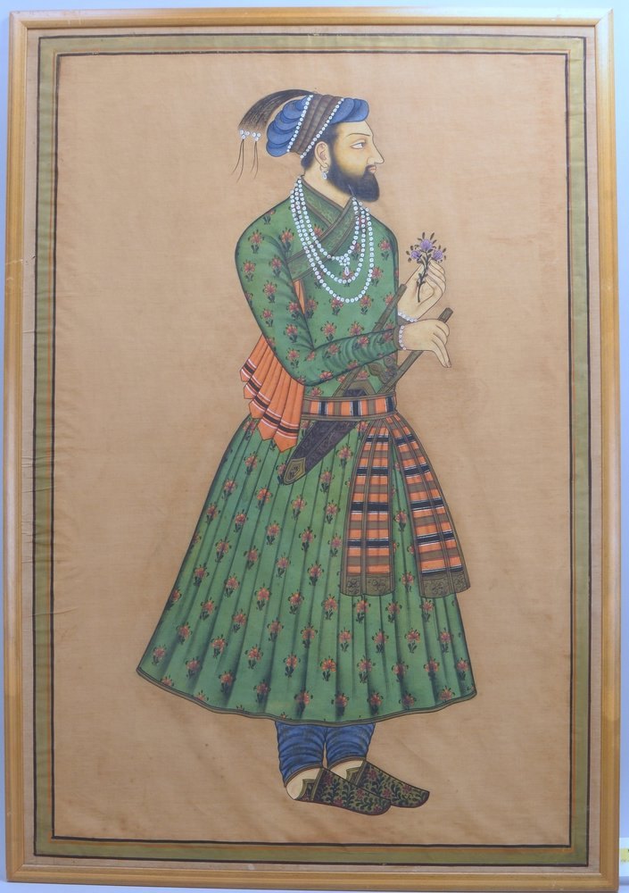 Seidenmalerei, 'Portrait des Shah Jahan - Großmogul von Indien', gerahmt