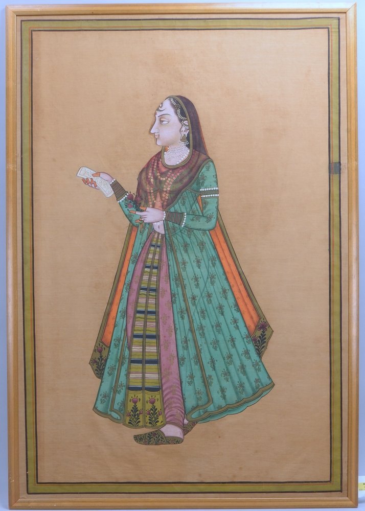 Seidenmalerei, 'Portrait der Frau Mumtaz - zweite Frau von Shah Jahan', gerahmt