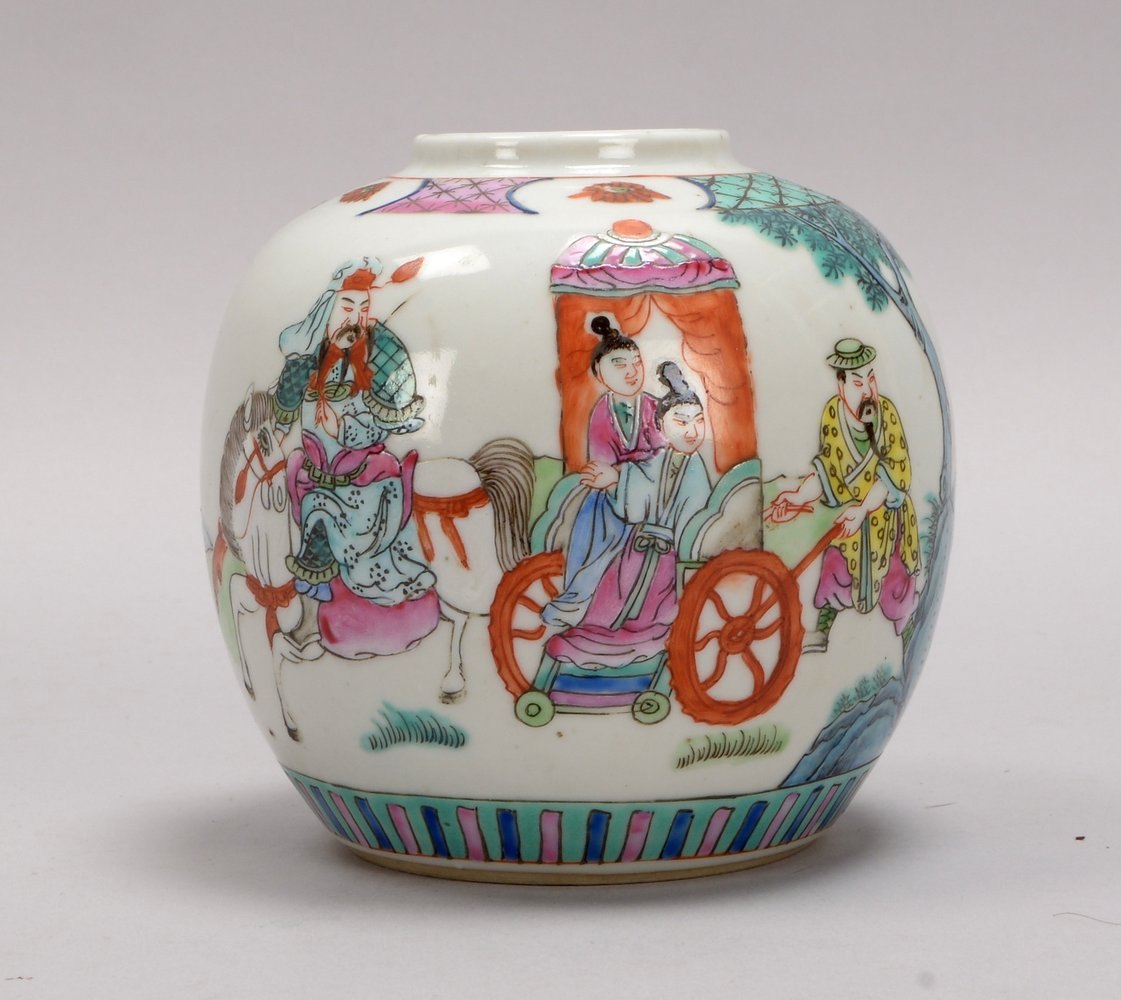 Kl. Porzellanvase (4-Zeichen-Marke), Wandung mit Bemalung ('Kutschfahrt')