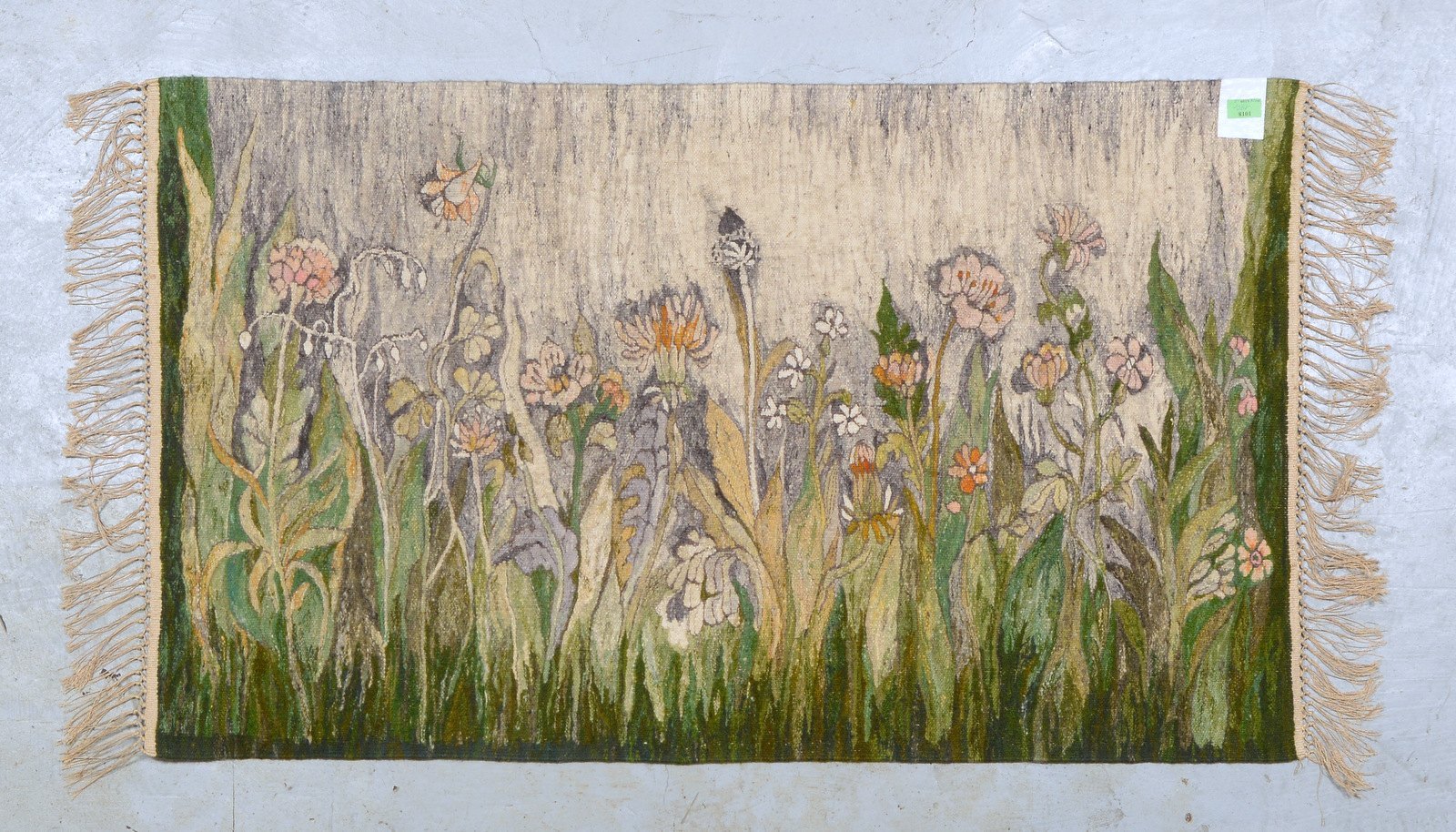 Wandteppich, Kelim/Gobelin, Motiv 'Wiese', handgewebt, Entw.: D. Michno, guter Zust.