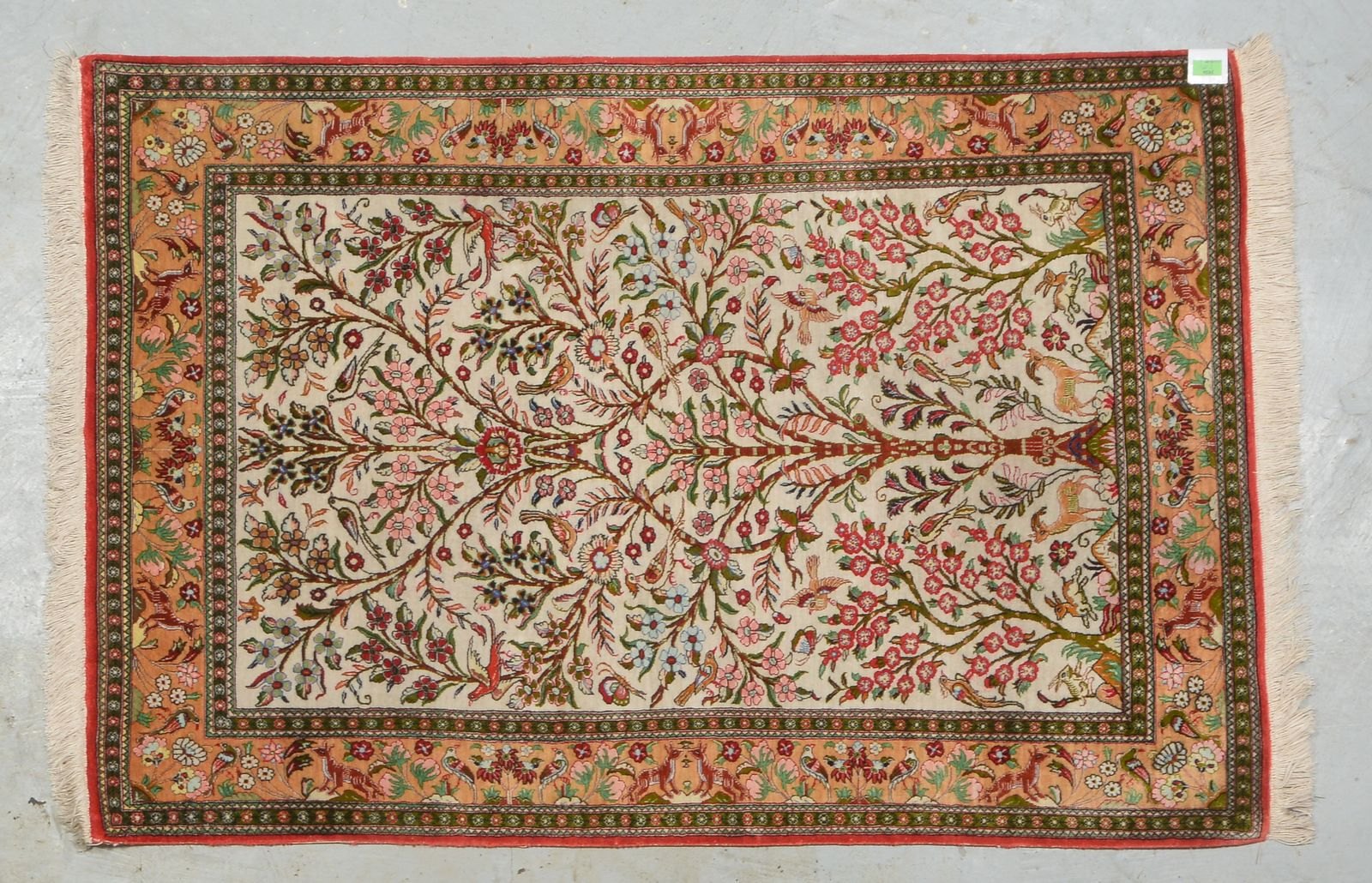 Ghom (Iran), Seide, sehr feine Kn., ca. 800.000 Knoten/qm, 'Lebensbaum'-Motiv