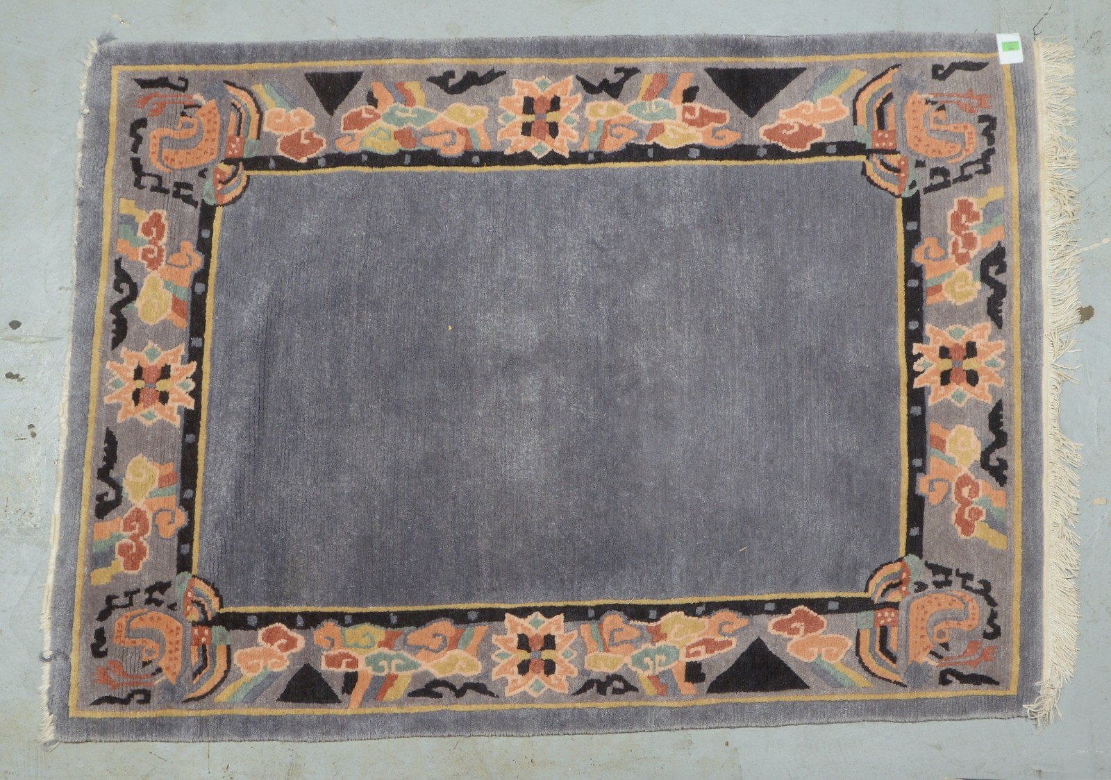 Nepal-Orientteppich, Fond in Blau-Grau/ungemustert, farbenfr. Bordüre, kompl.
