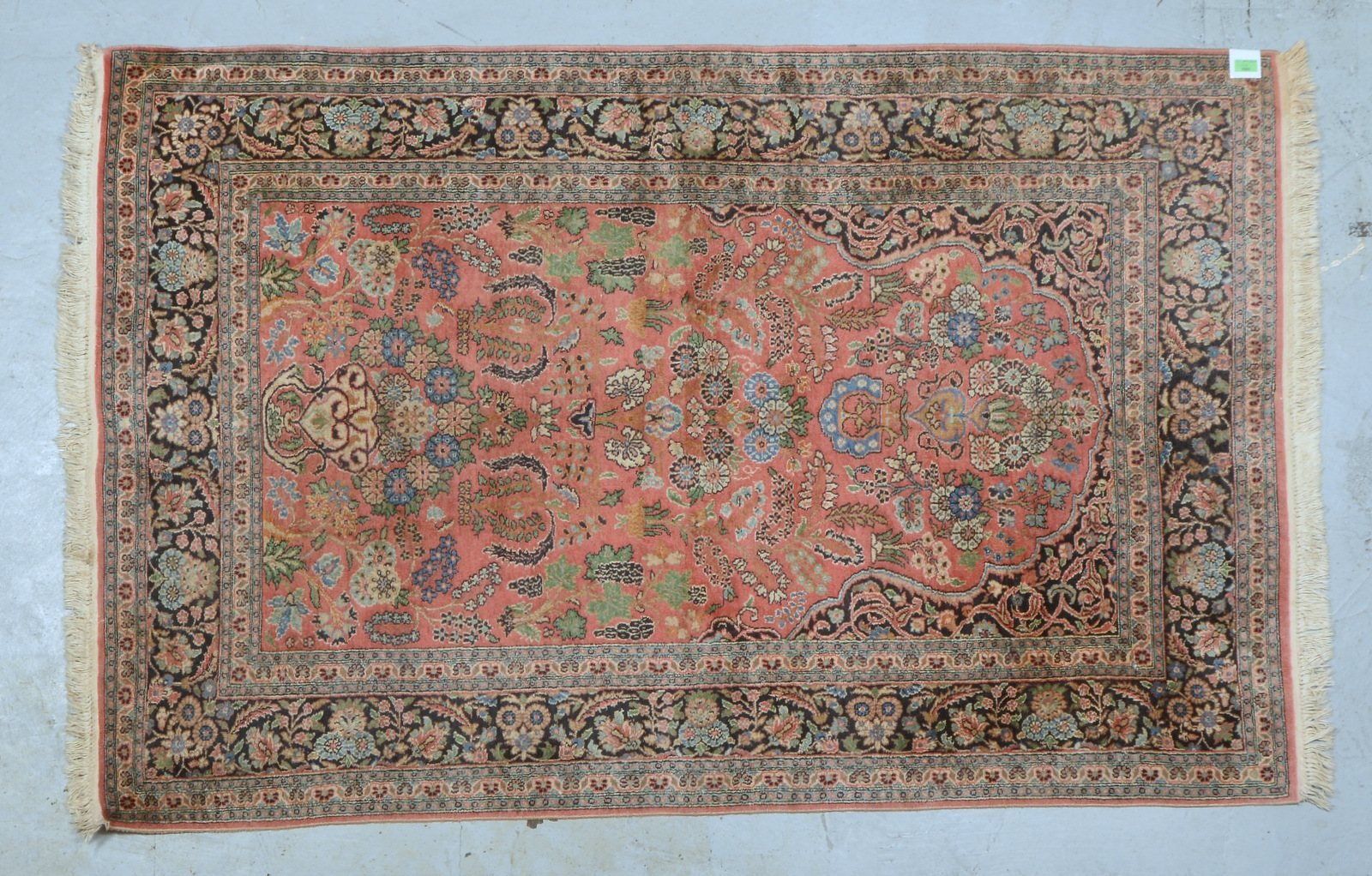 Kaschmir-Orientteppich, Seide auf Baumwolle, mittelfeine Kn., gleichm. Flor