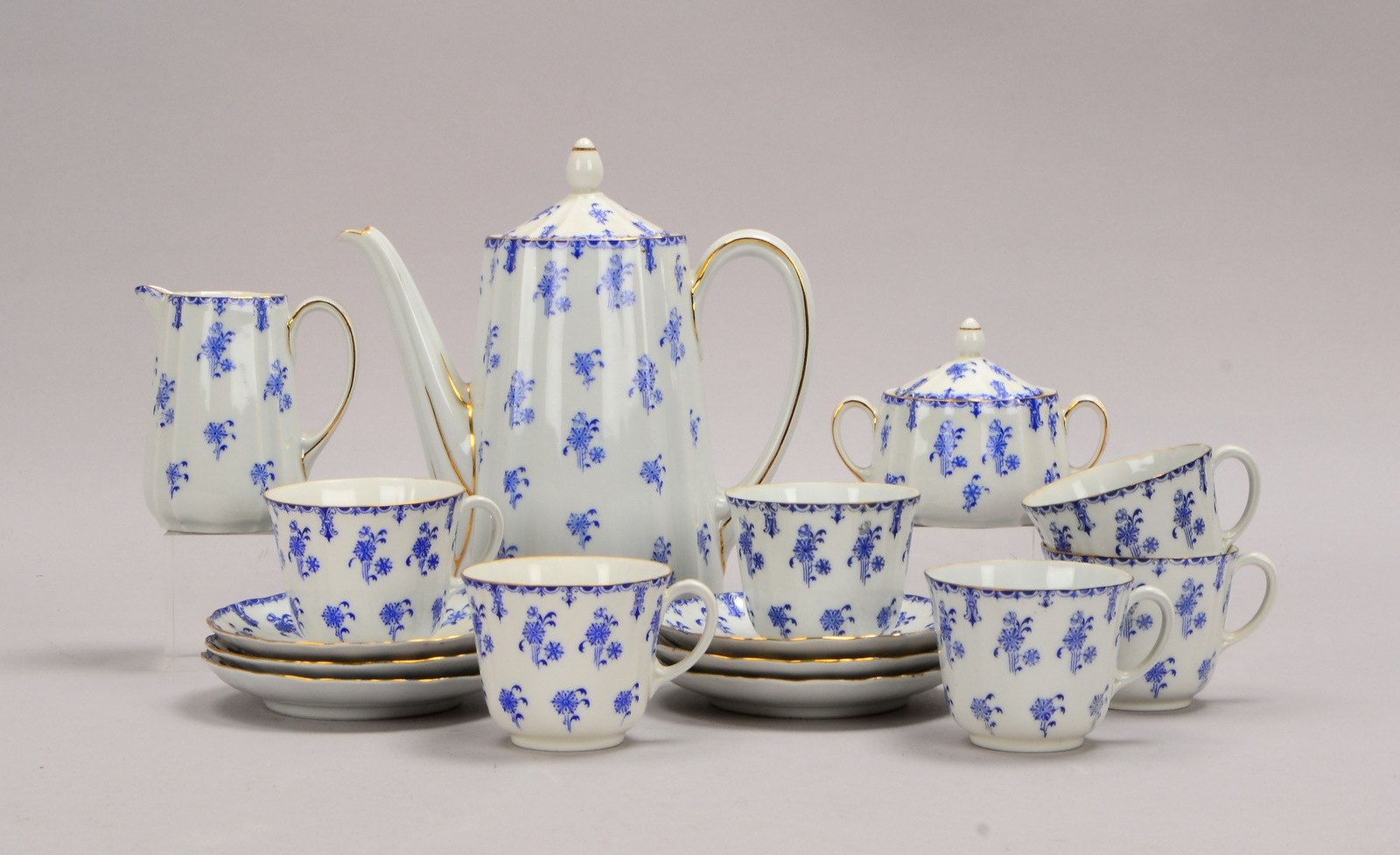 Fürstenberg, Kaffeeservice, alt, 'Blauer Blumenrand', Nr. '20084/18', für 6 Pers.