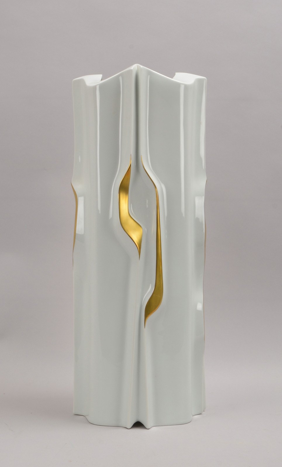 Fürstenberg, gr. Bodenvase, Op Art, Entw.: K. Henning, goldstaffiert - selten!
