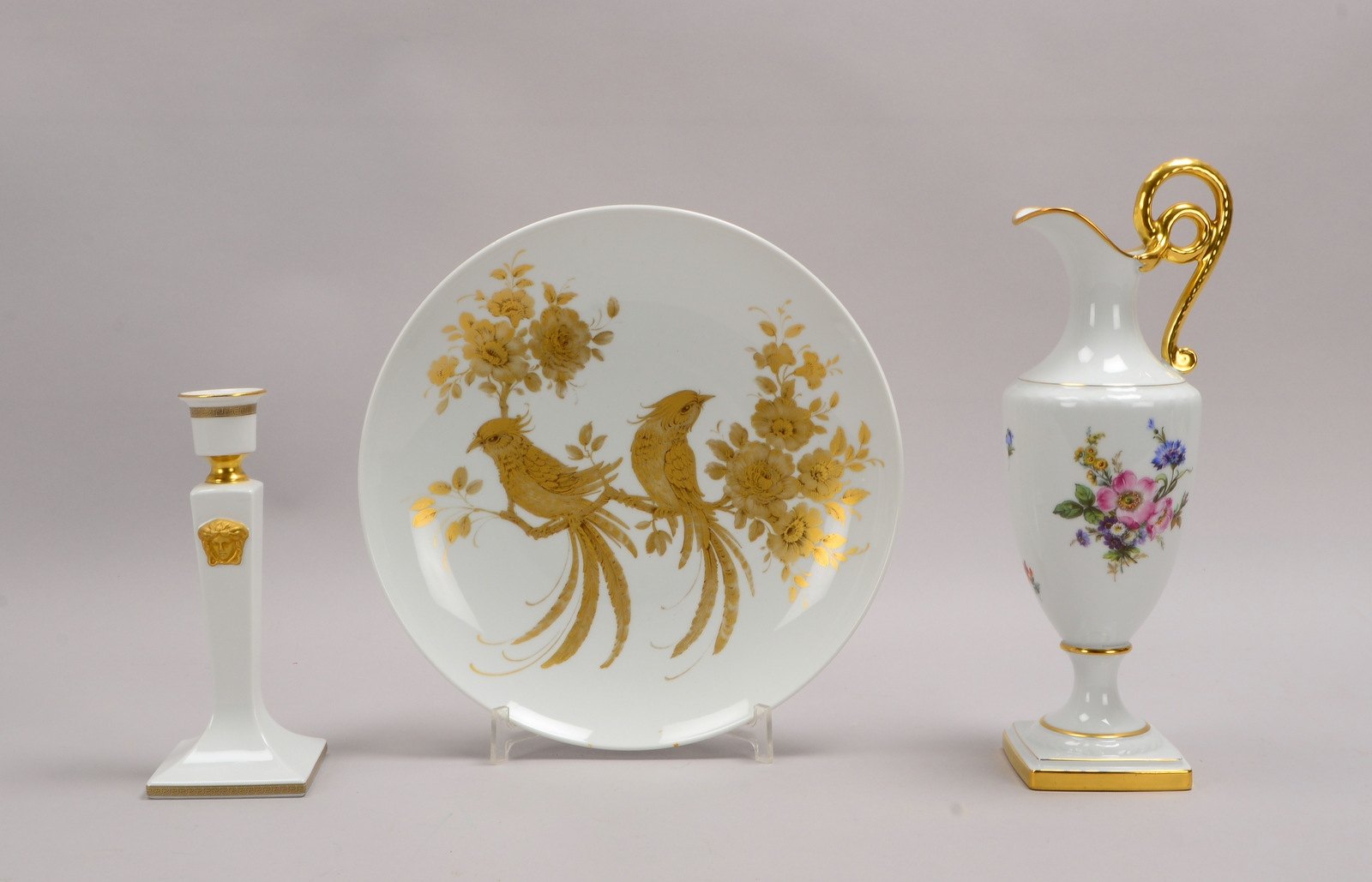 3 Tischporzellan-Teile: 1 Rosenthal-Leuchter/2x Kaiser-Porz.: Vase und Teller