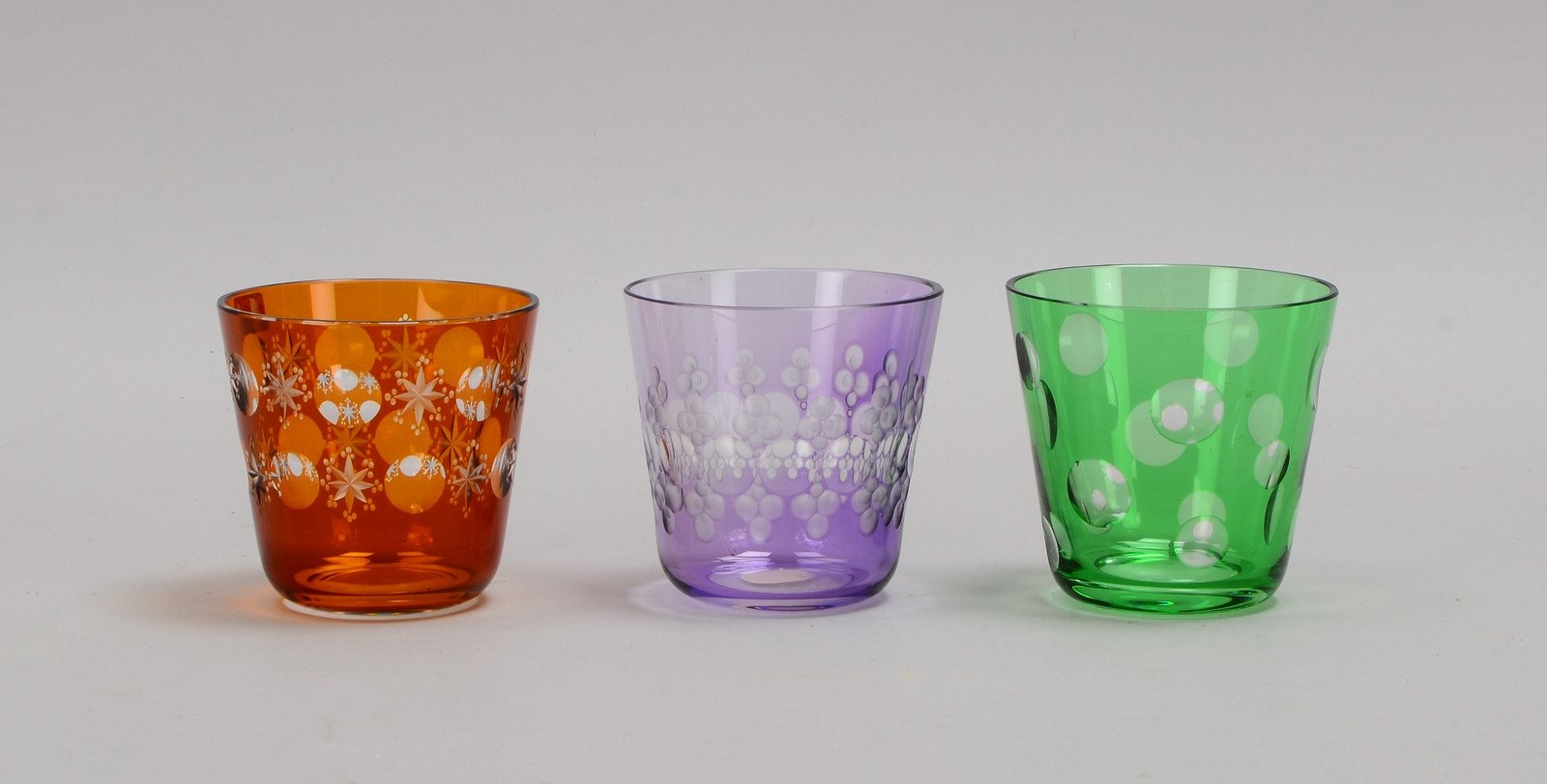 Glasmanufaktur Carl Rotter/Lübeck, 3 Sammler-Trinkgläser, verschiedene Ausf.