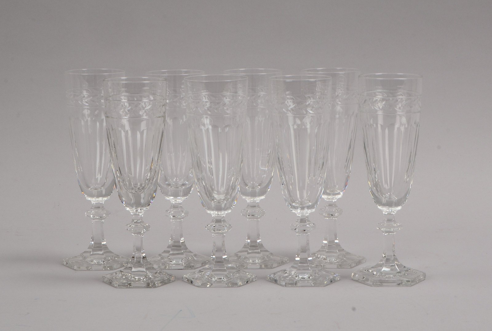 8x Sektgläser, Bleikristall, Art 'Baccarat Harcourt'/'Rohan', Höhe 18,5 cm