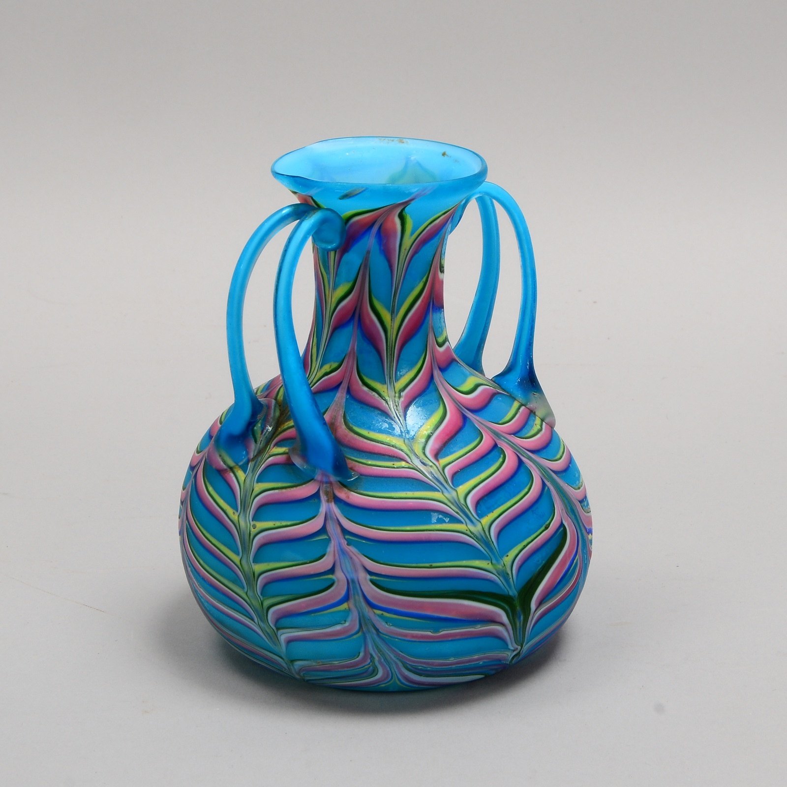 Salviati/Murano, Vase, blaues Glas/mehrfarb. Einschmelzungen, Doppelhenkel, Entw.: F. Toso