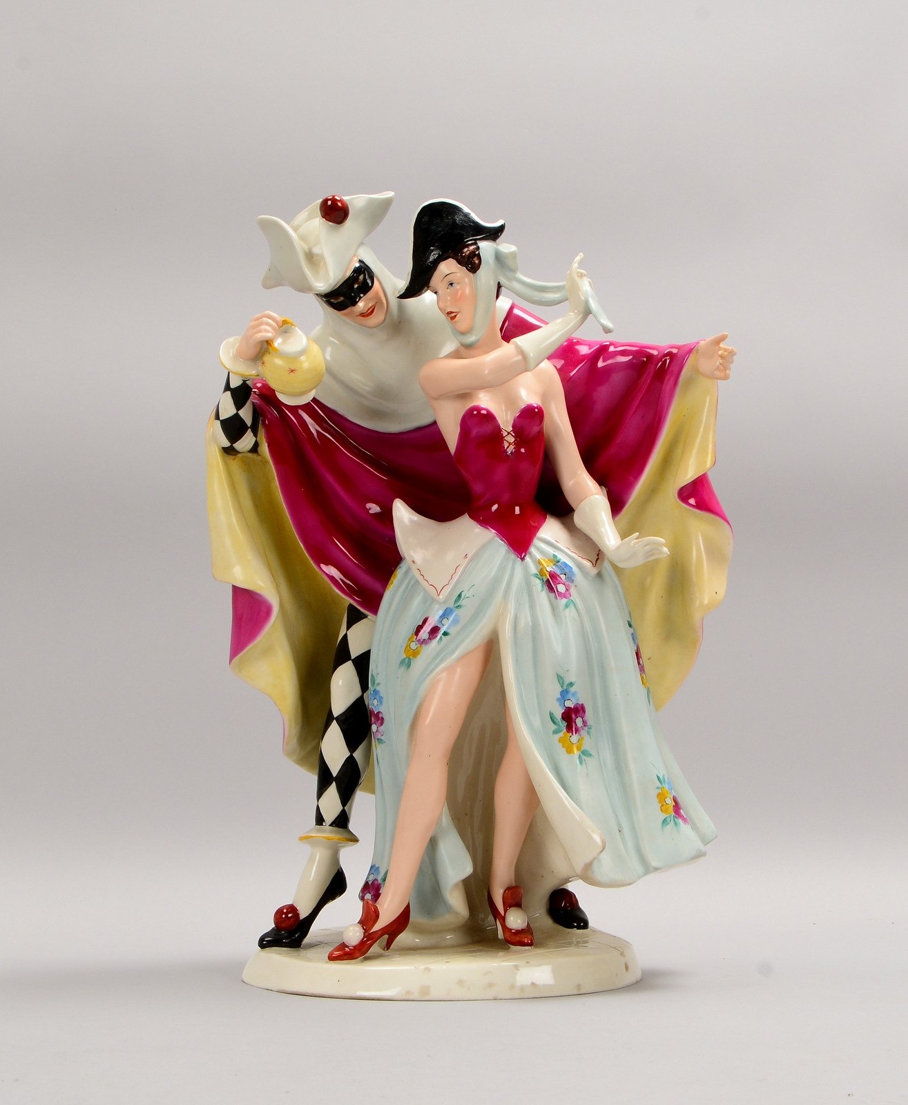 Royal Dux, Porz.-Figur, 'Karneval - Harlekin mit Dame', mit Bodenmarke, sign.
