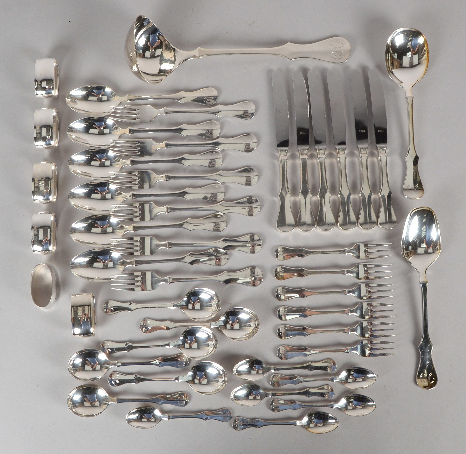 Robbe & Berking, Tafelbesteck, 800 Silber, 'Alt Copenhagen', florale Ziselierungen