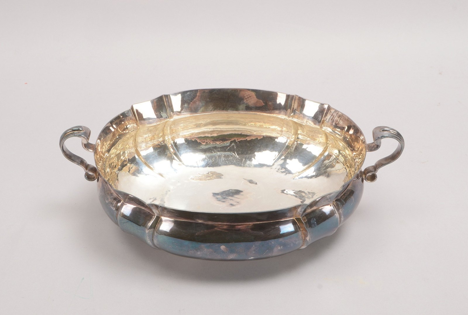 Schale, 925 Sterlingsilber, ovale Form/profilierte Struktur, 2x Handhaben; Gew. 826 g