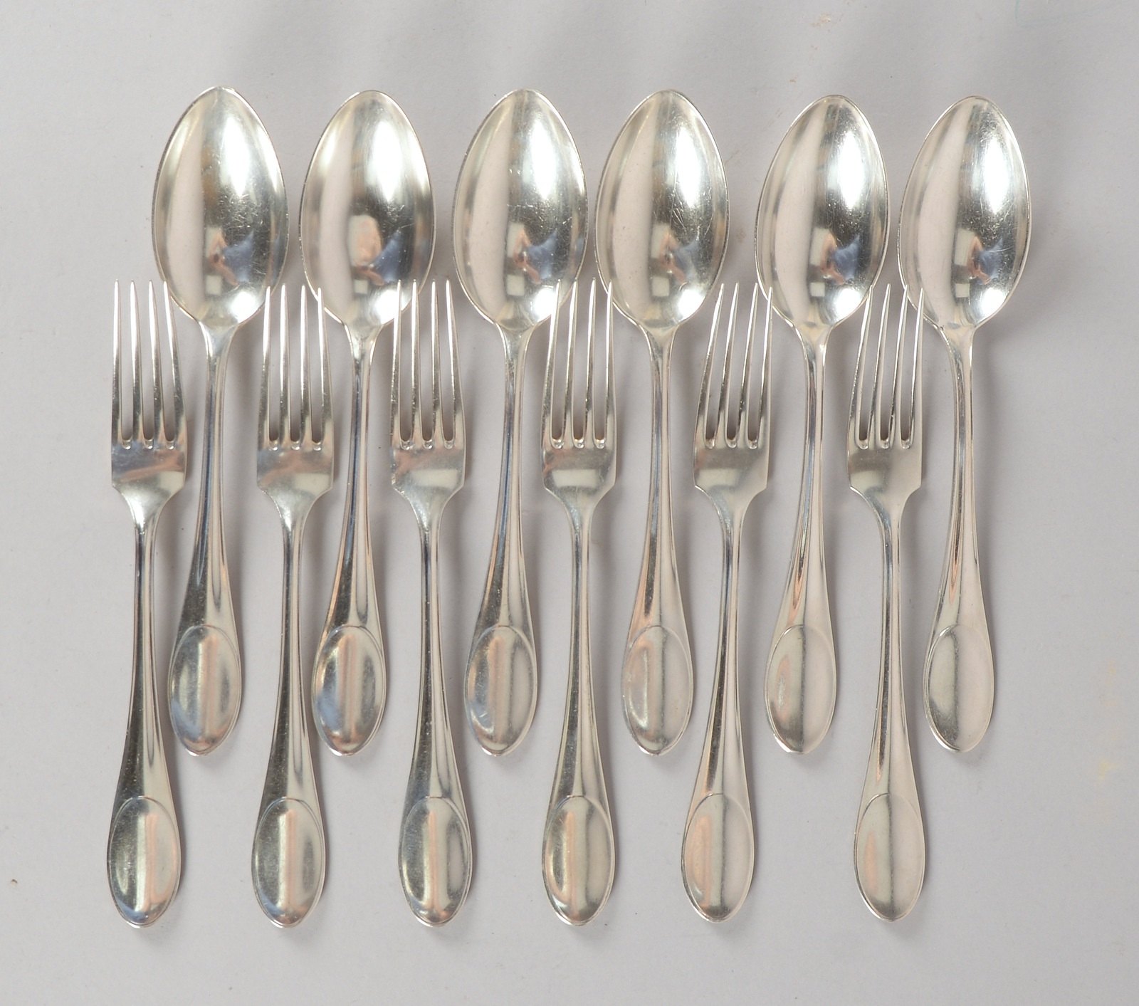 Wilkens, Tafelbesteck, 800 Silber, Entw.: Albin Müller, 6x Menügabeln/6x Menülöffel
