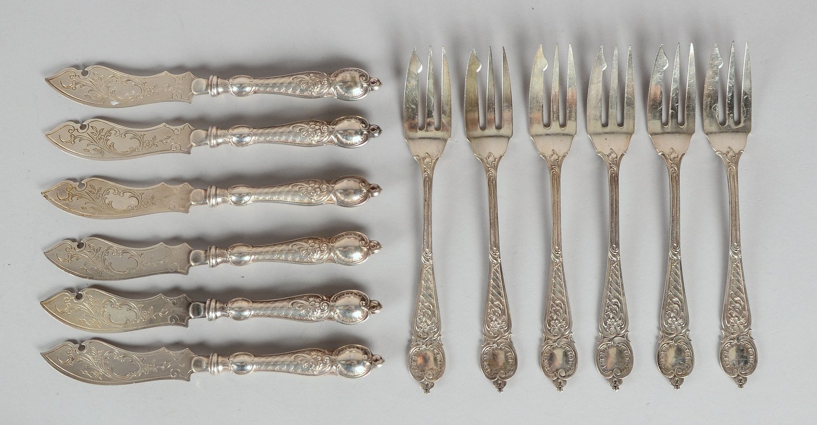 WMF (Straußenmarke), Fischbesteck, versilb., reiches Dekor, für 6 Pers., 12-tlg.