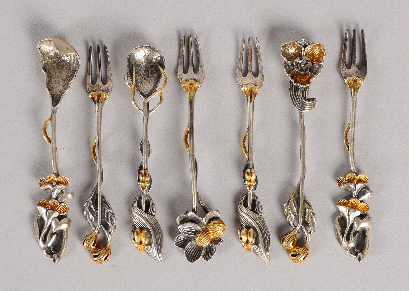 Elly Creazioni/Italien, Kaffeebesteckteile, Silber (gepr.), florale Jugendstil-Gestaltung
