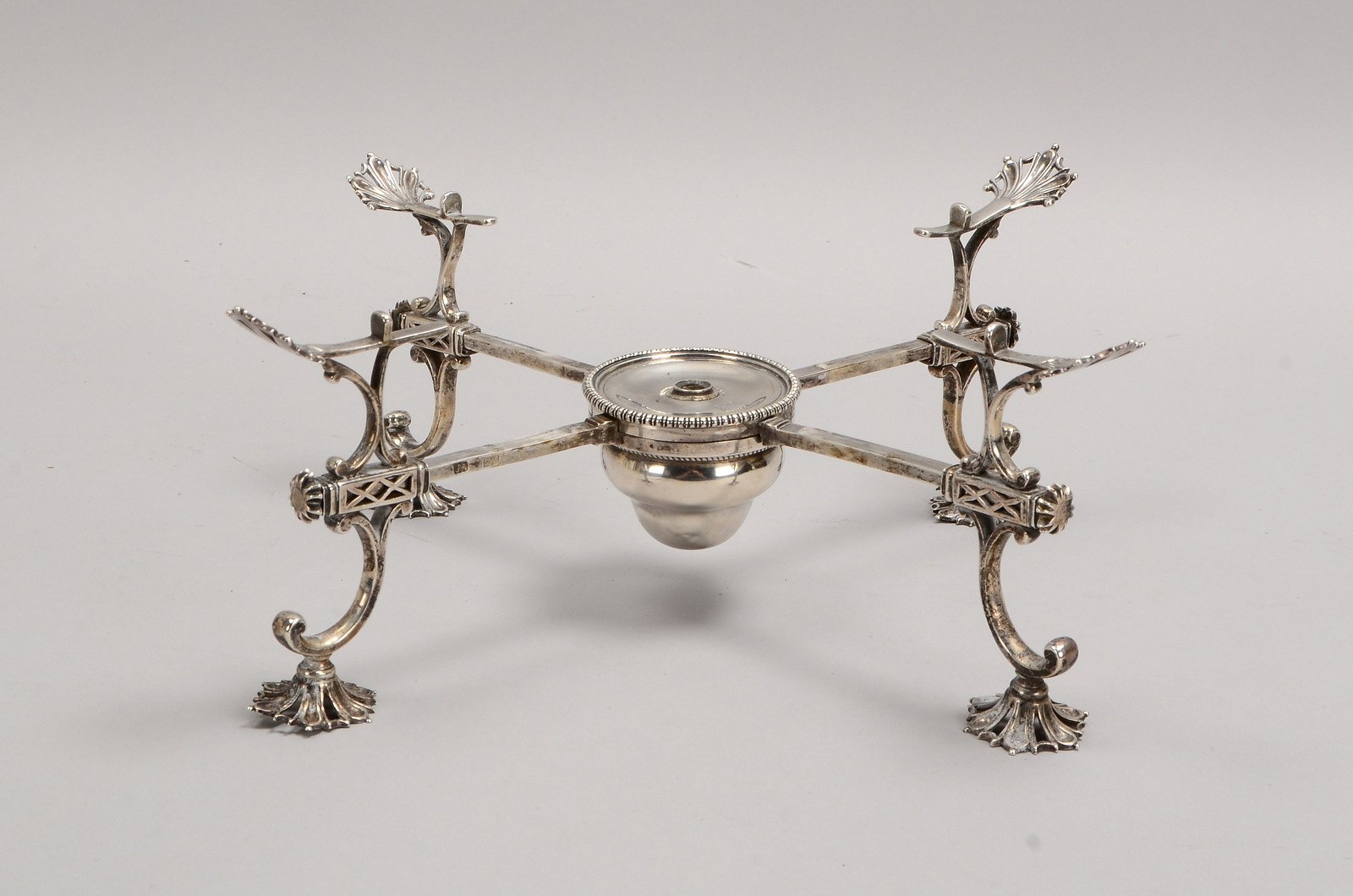 Rechaud mit Brenner, 925 Sterlingsilber (mehrf. punz.), klappbar/Stellfläche variabel