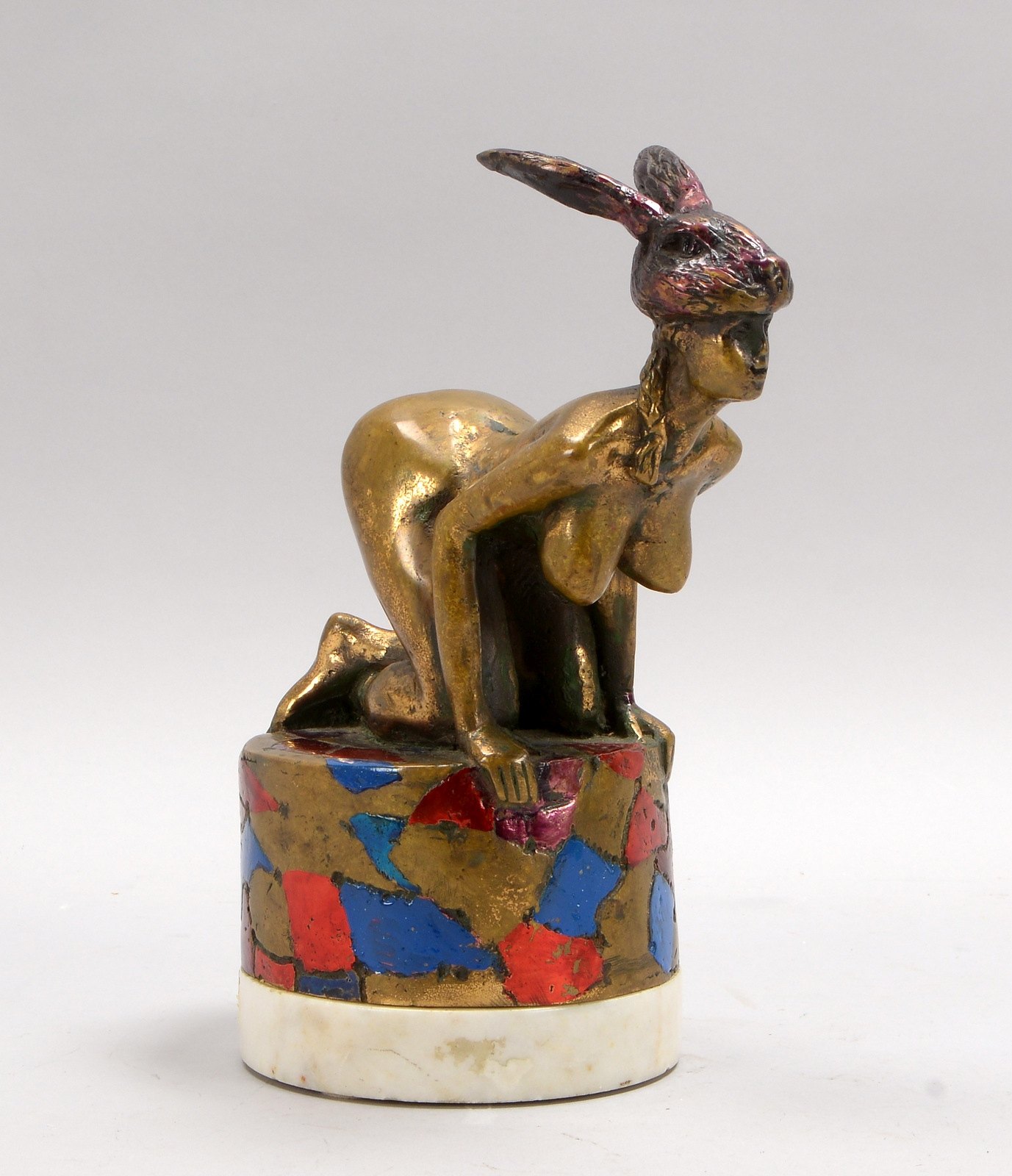 Bronzeskulptur (Russland), 'Kniender Akt mit Bunnyohren-Haube', signiert