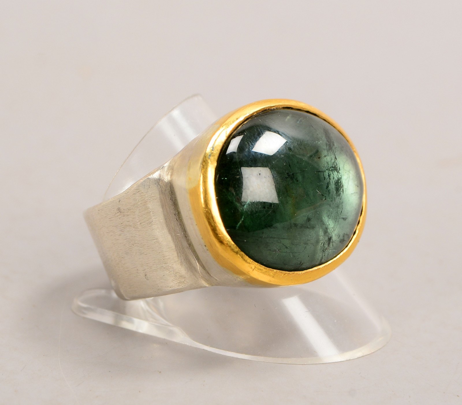 Erich Hergert/Bremen, Designerring, 925 Silber/900 Gold, mit Turmalincabochon; RG 66/67