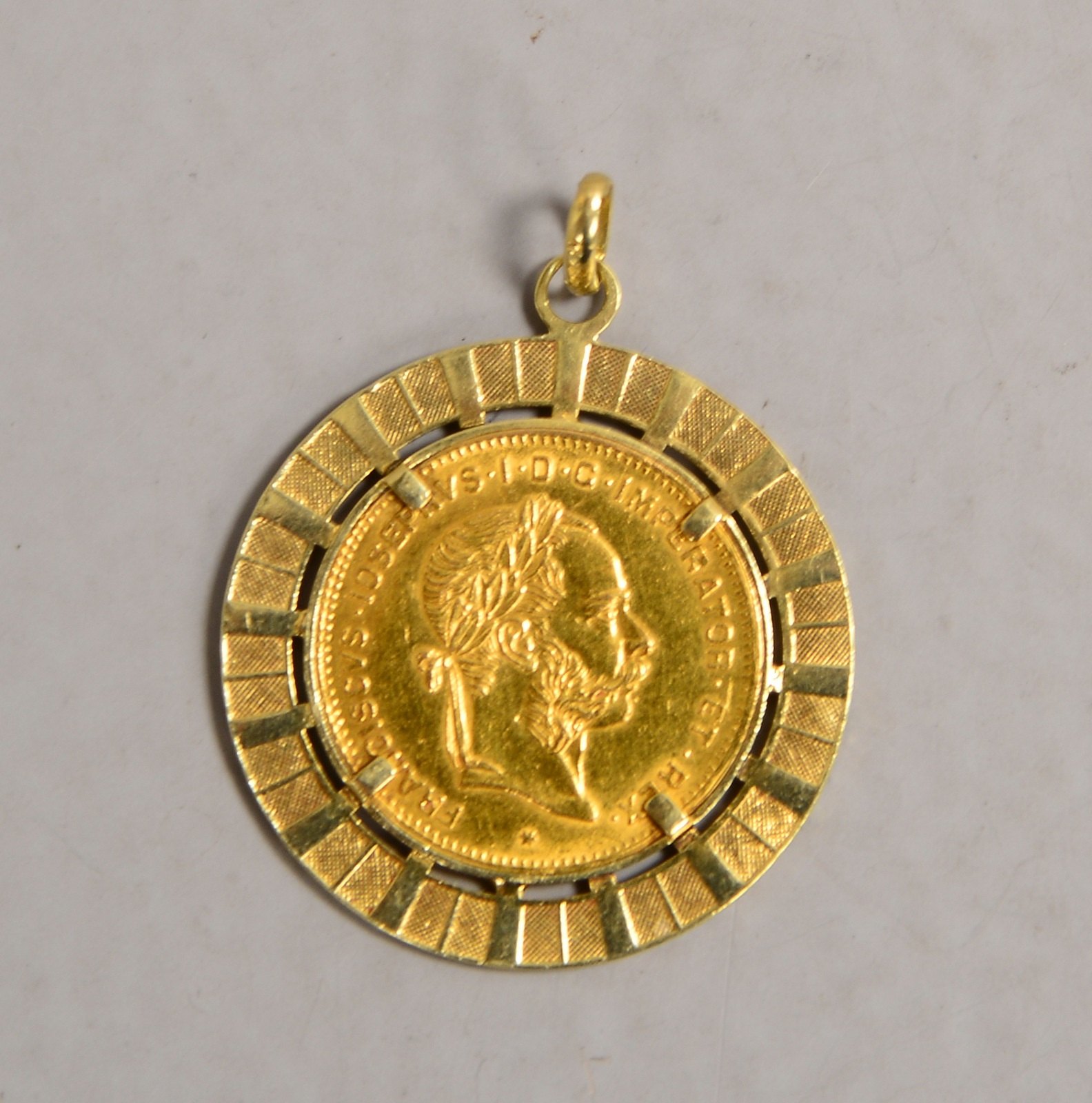 Münz-Anhänger, 585 GG (gest.), mit Goldmünze, '10 Franken/4 Florin, 1892'