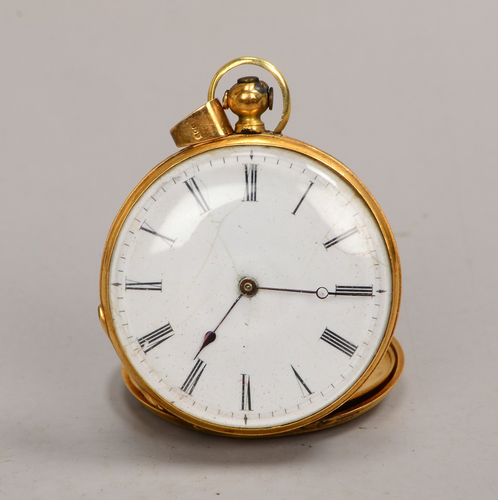 Kleine Taschenuhr, 750 Gold-Gehäuse, Schlüsselaufzug - Schlüssel fehlt/nicht geprüft!