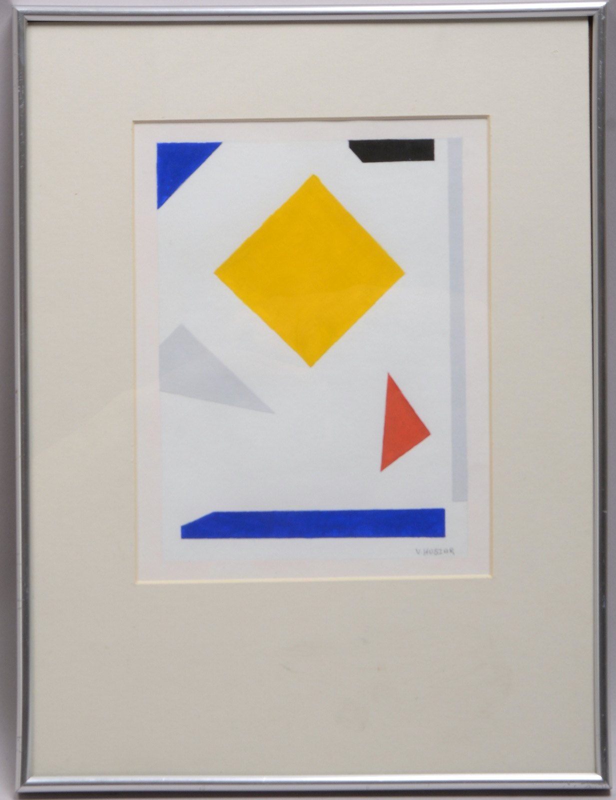 Huszar, Vilmos, 'Geometr. Komposition', Tempera auf Papier, unten re. sign., hinter Glas