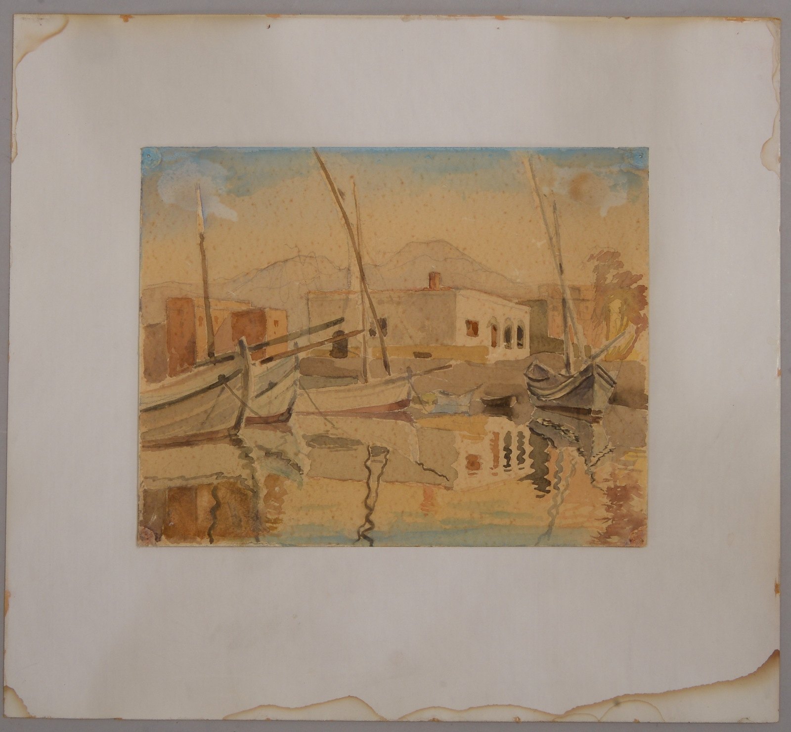 Hesse, Hermann (zugeschr.), 'Mediterranes Fischerdorf', aquarellierte Zeichung, monogr./dat.(?)