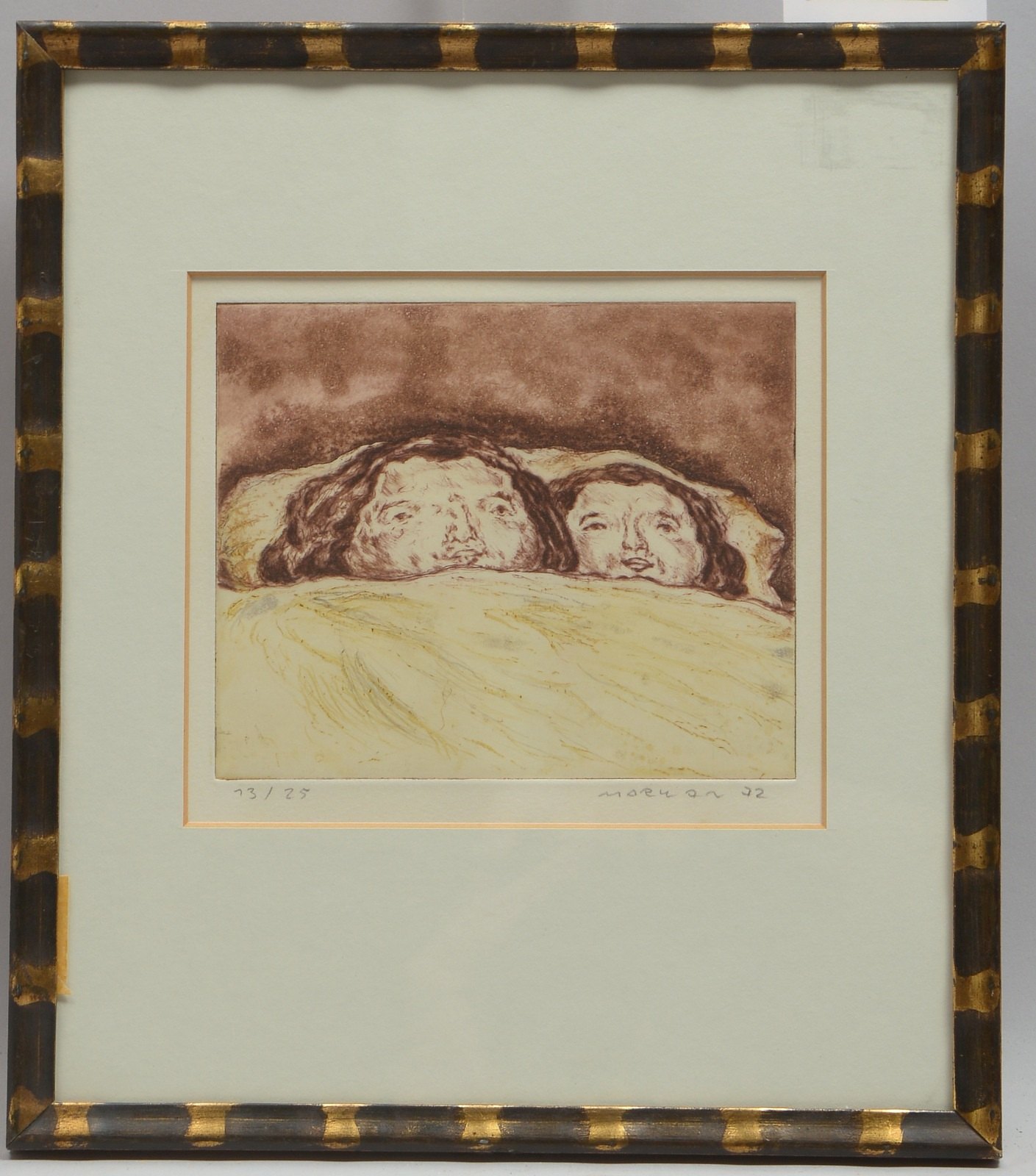 Marwan, 'Zwei Köpfe', Farbradierung, '13/25', sign./dat. (19)'72', unter PP hinter Glas