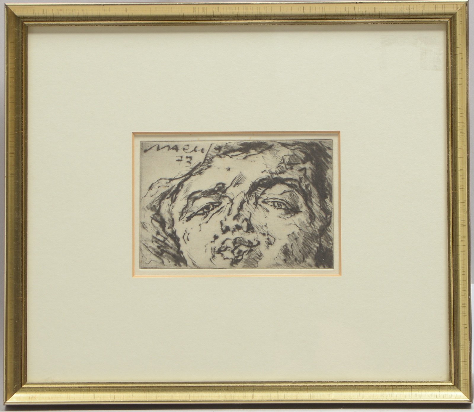 Marwan, 'Kopf', Radierung, signiert und datiert (19)'73', unter PP hinter Glas