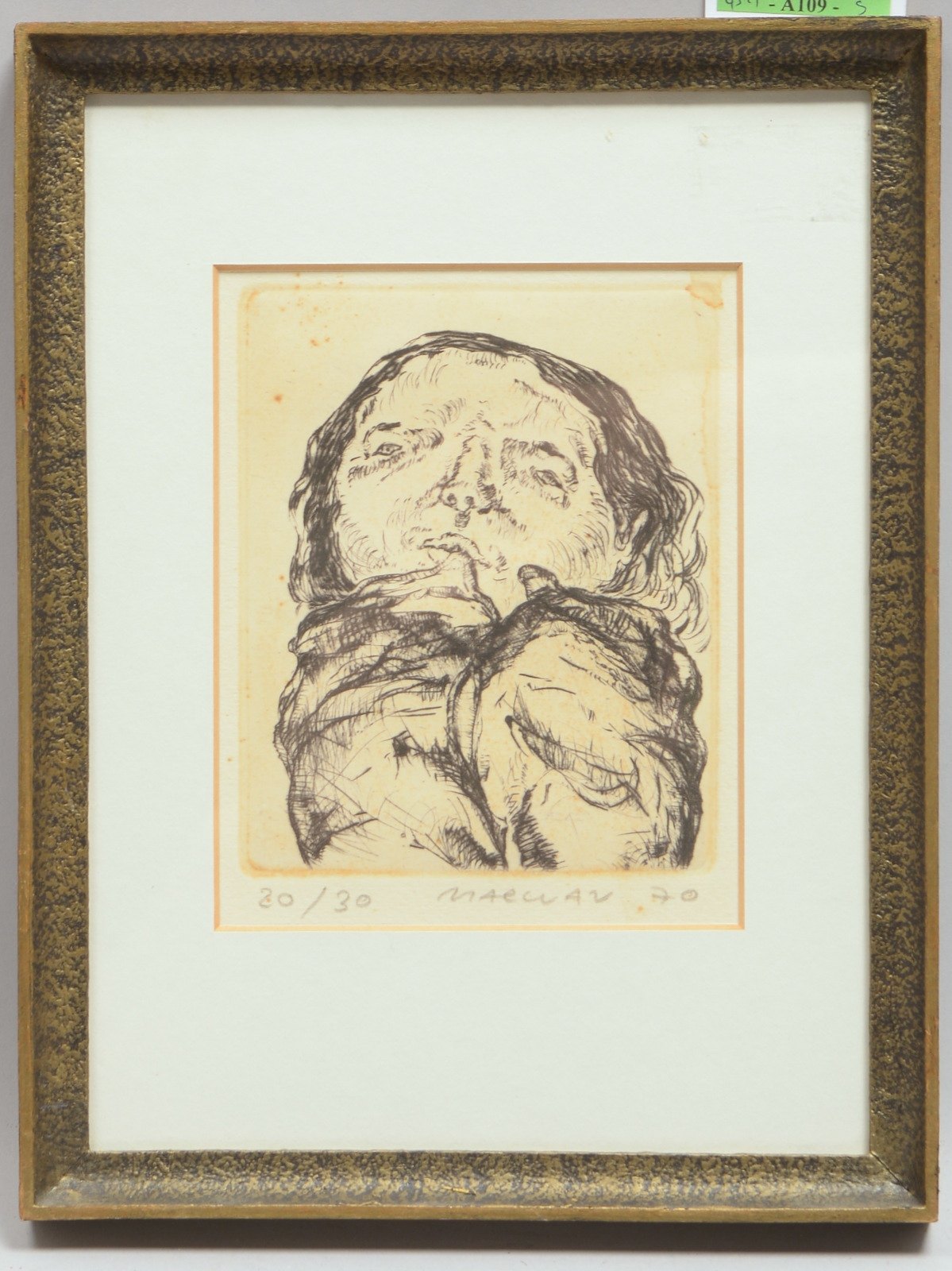 Marwan, 'Kopf', Radierung, '20/30', sign./dat. (19)'70', unter PP hinter Glas