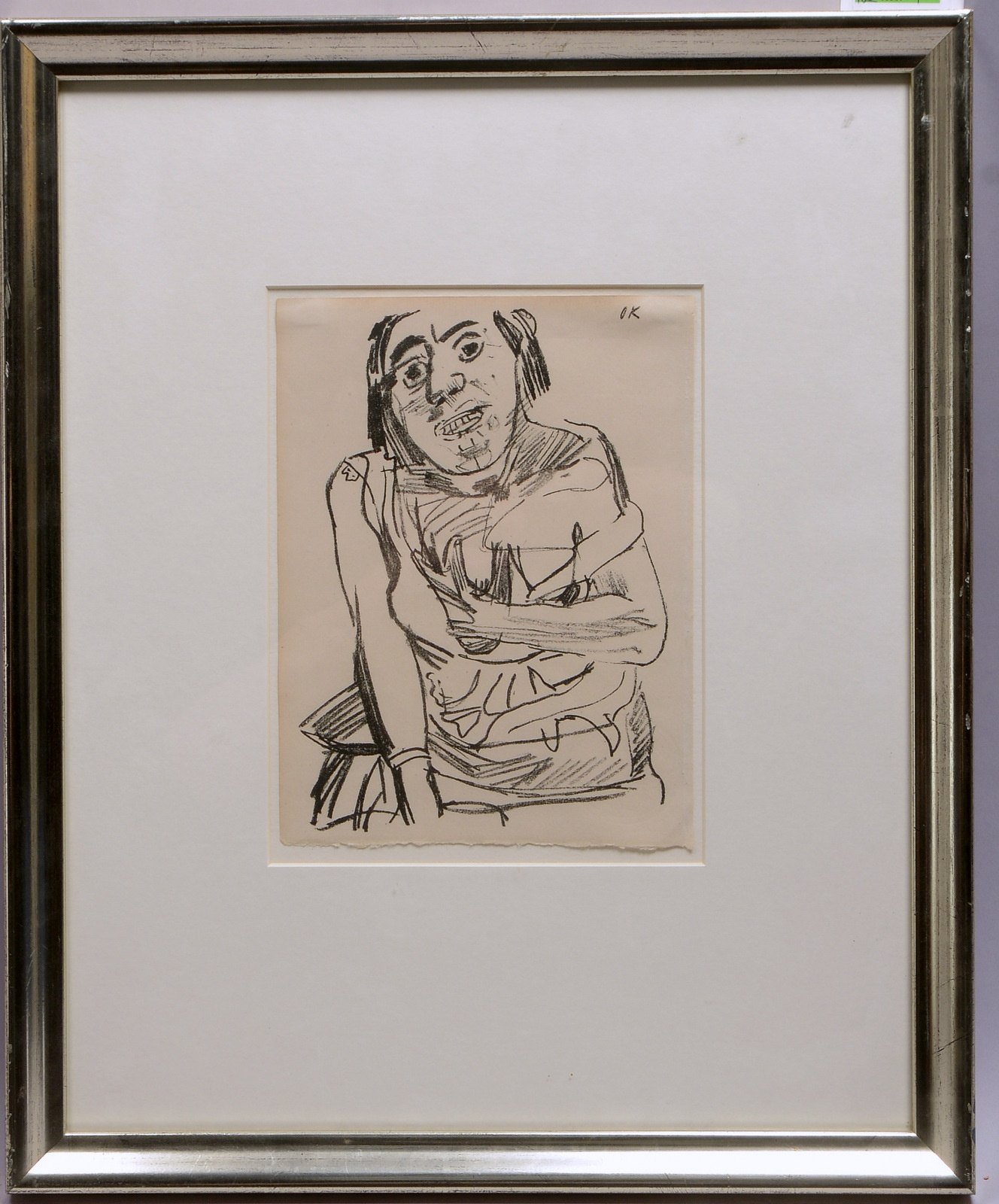 Kokoschka, Oskar, 'Sitzendes Mädchen', Lithografie, im Stein monogrr., hinter Glas
