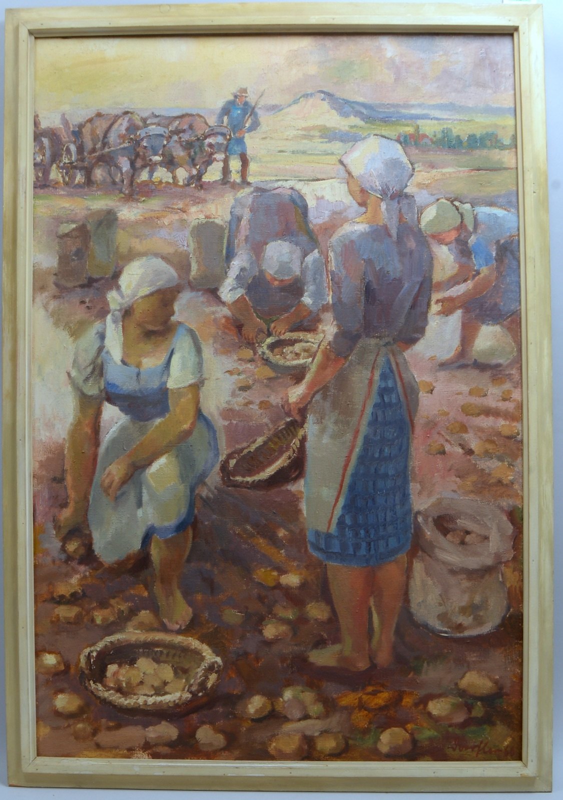 Doerfler, Ludwig, 'Kartoffelernte', Öl auf Jute/gerahmt, sign.; Bildmaße 120 x 80 cm