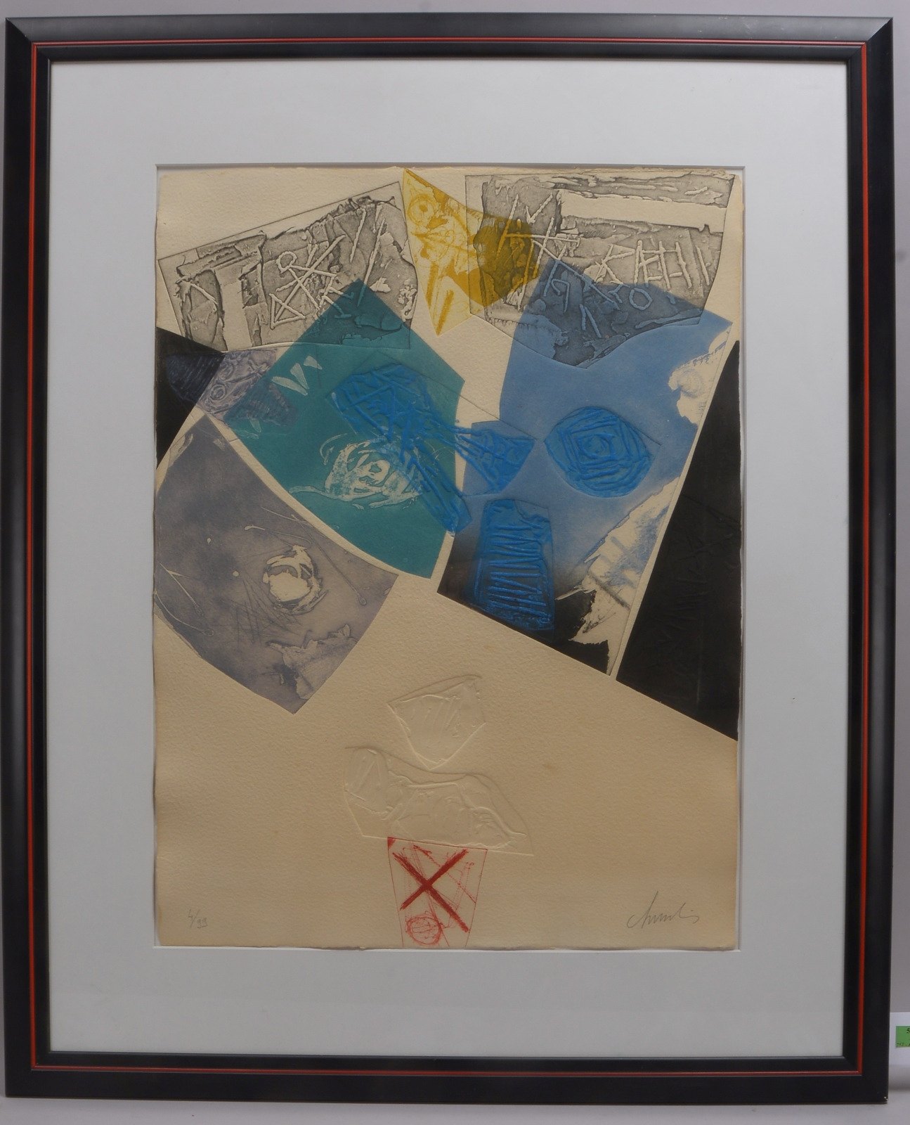 Lithografie, 'Farbkomposition', Aufl.-Nr. '4/99', sign., unter Passepartout hinter Glas