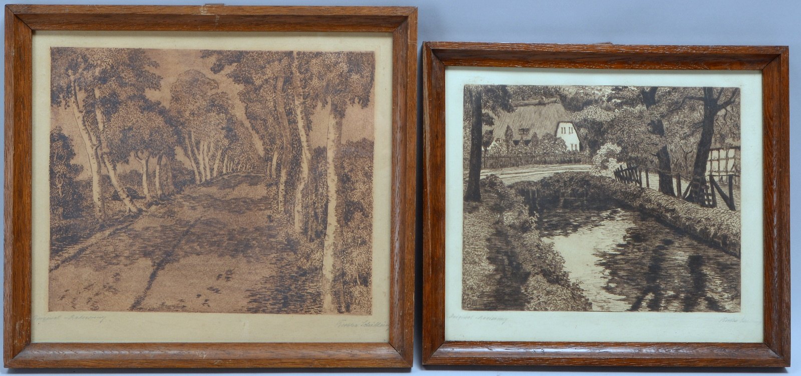 Schilling, Bertha, 2 orig. Radierungen, jeweils bleisigniert, hinter Glas gerahmt